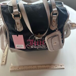VIRAL JUICY COUTURE DAYDREAMER TOTE IN BLACK WITH WHITE BOWS
